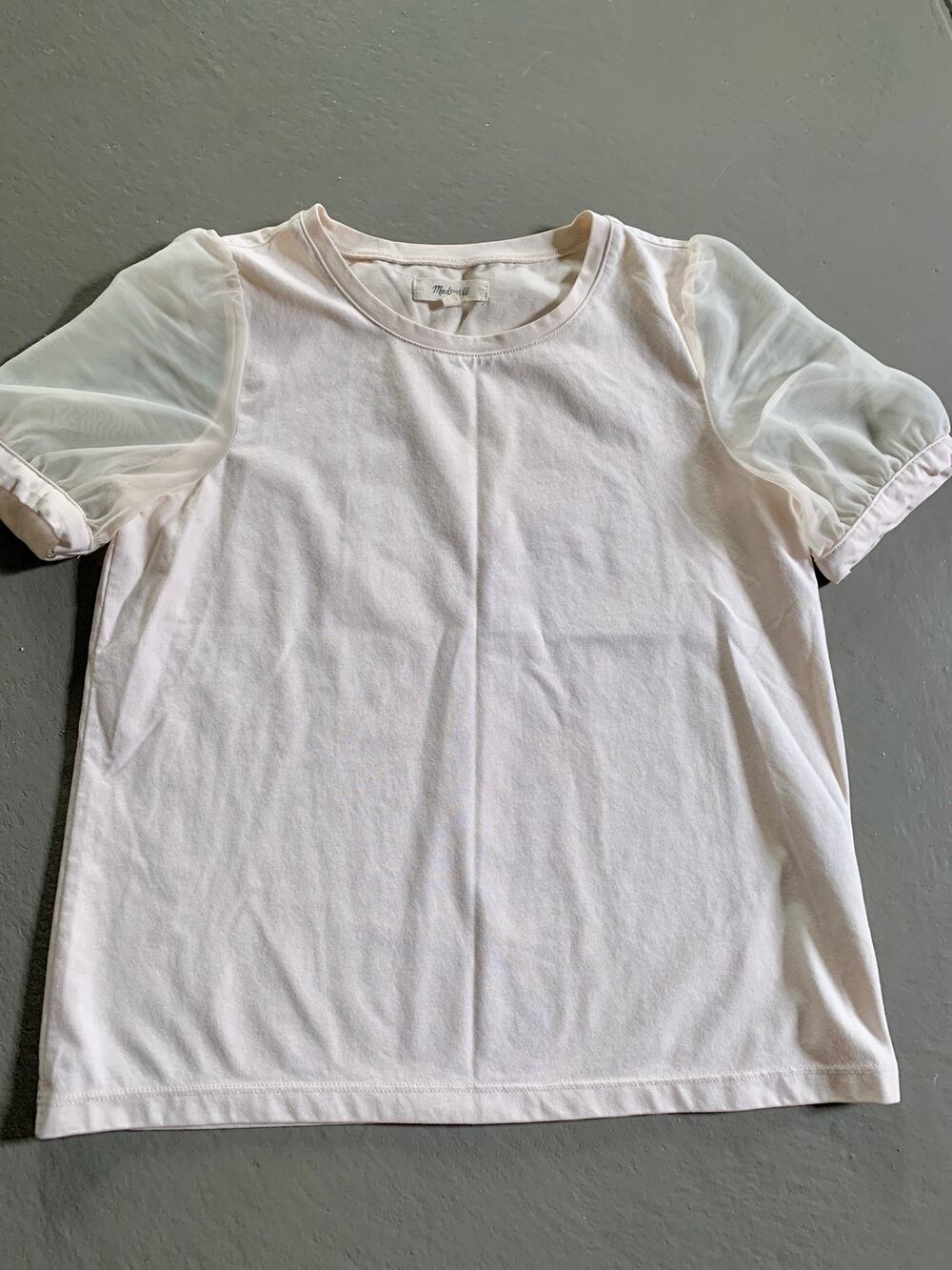 Madewell Beige Puff Sleeve Top XS Sheer Lightweight Neutral Blouse